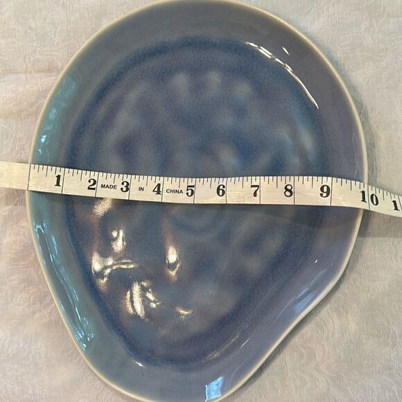 Plates Pottery Blue Cloudy Glazed Asymmetrical Heavy Serve Dinner - Picture 9 of 10